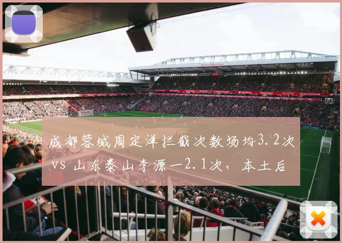 成都蓉城周定洋拦截次数场均3.2次 vs 山东泰山李源一2.1次，本土后腰抢断效率差距明显